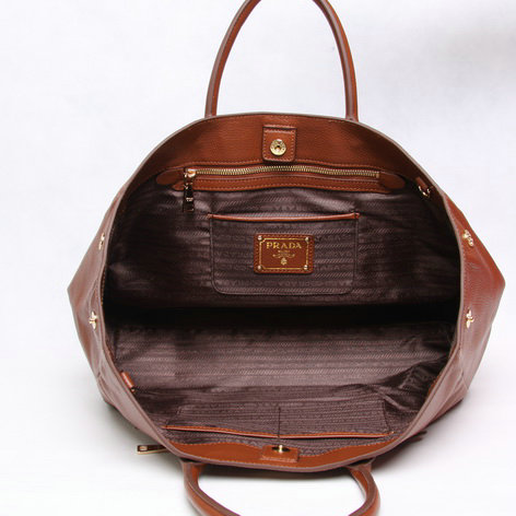 2014 Prada original grainy calfskin tote bag BN2545 brown for sale - Click Image to Close